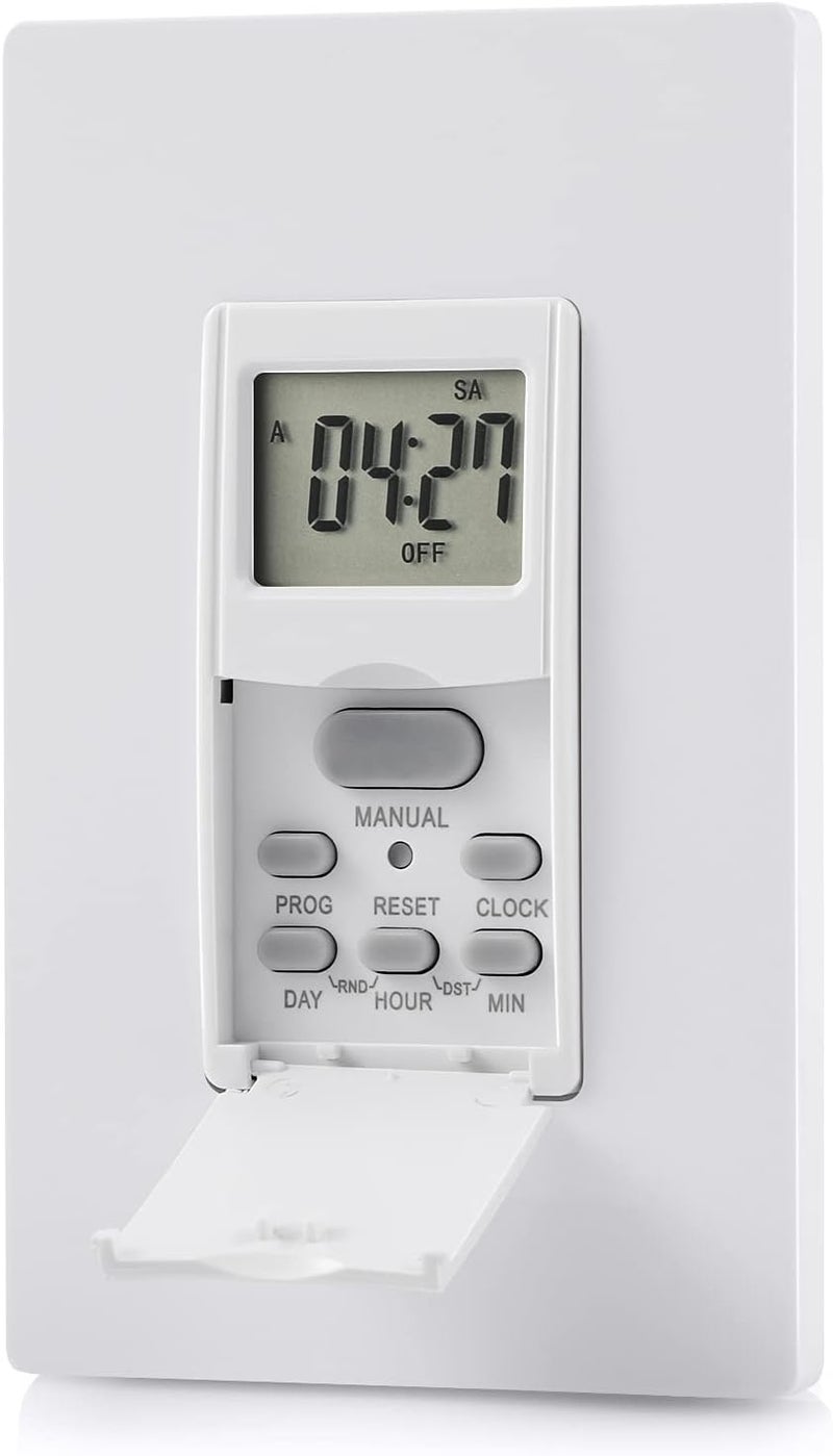 DEWENWILS Indoor in Wall Timer Switch for Light, Single-Pole,7 Day, 7 ON/Off Settings, DST RDM Mode, Programmable Digital Switch Timer for Lights, Fans, Motors, Neutral Wire Required, ETL Listed - Image 1